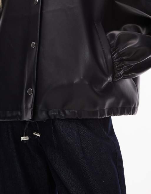 ASOS DESIGN faux leather funnel neck jacket in black