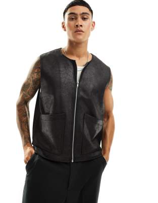 ASOS DESIGN faux leather gilet in black