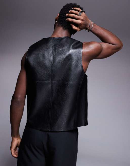 ASOS DESIGN faux leather gilet in black ASOS