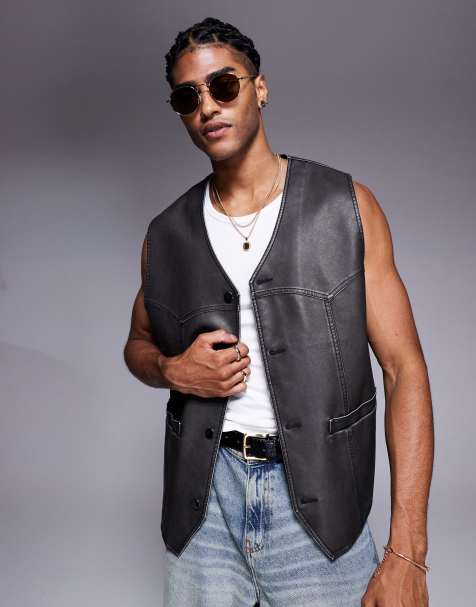 ASOS DESIGN faux leather gilet in black - view 1