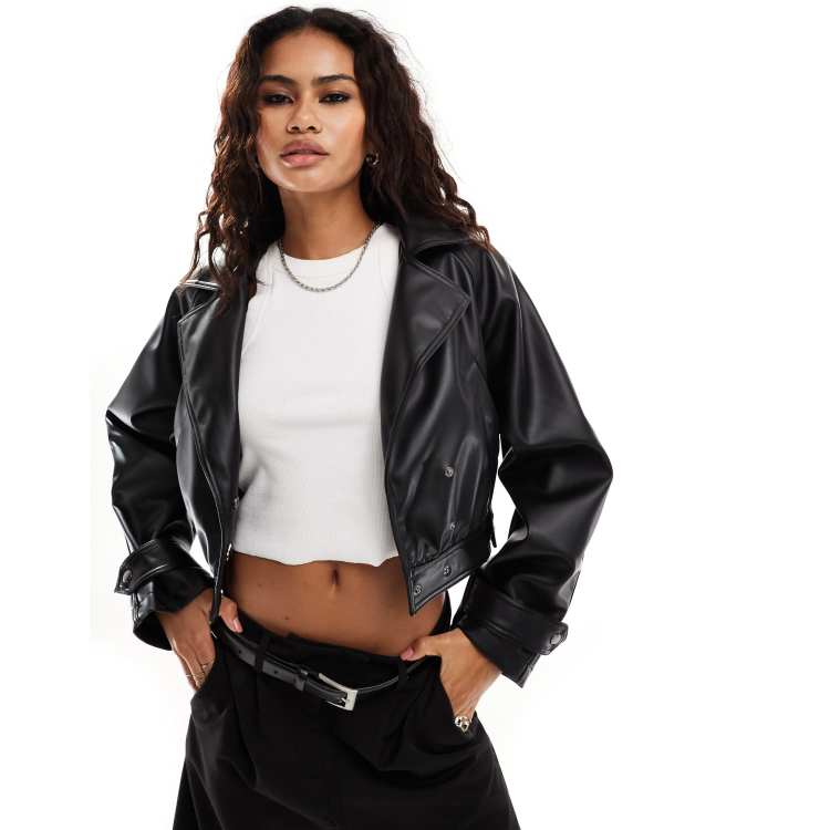 ASOS DESIGN faux leather glam 80's crop jacket in black | ASOS
