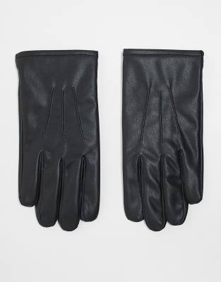 faux leather gloves in black