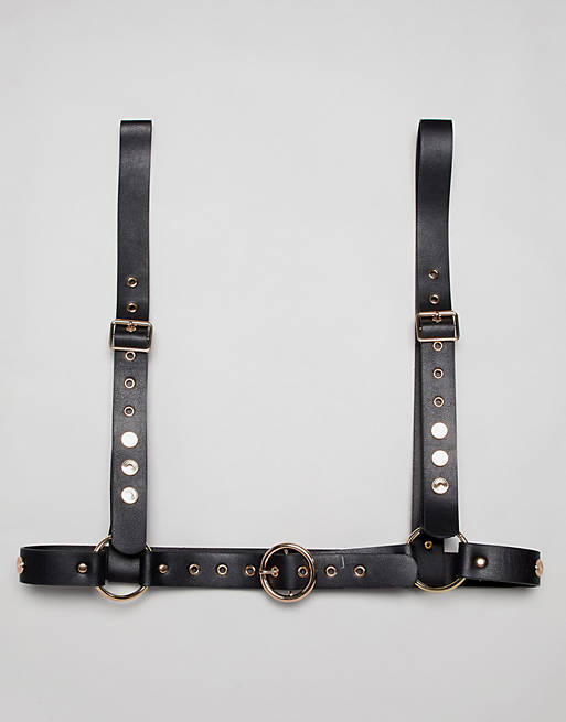 ASOS DESIGN slim western belt in black faux leather with gold