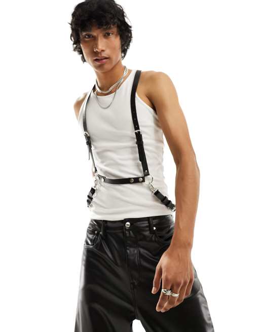 ASOS DESIGN faux leather harness with chain attachments in  display picture 3