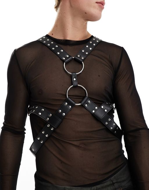 FhyzicsShops DESIGN faux leather harness with studding in black