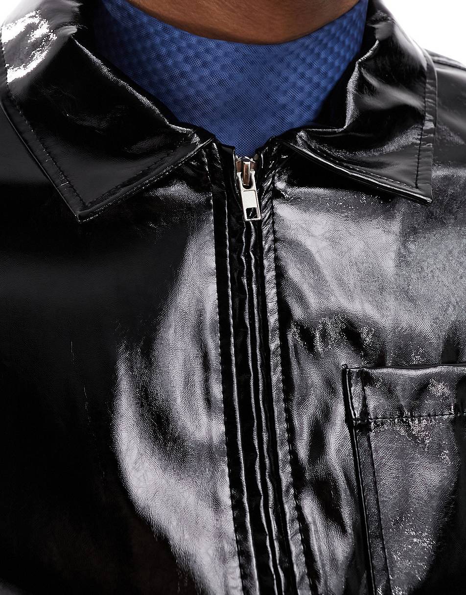 ASOS DESIGN faux leather harrington jacket in black | research.engr.tu ...