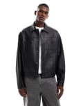 [ASOS DESIGN] ASOS DESIGN faux leather harrington jacket in black 2XS BLACK