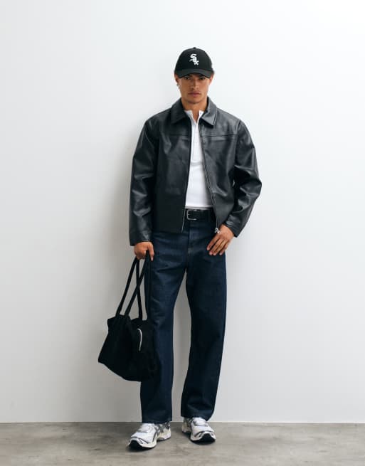 ASOS DESIGN faux leather harrington jacket in black, 2 of 5