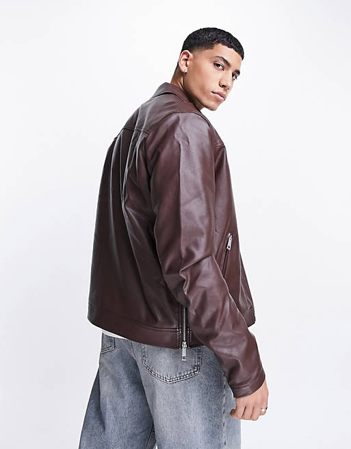 Mens 100% Real Cowhide Leather Jacket Harrington Smart Brown Black S 2XL 