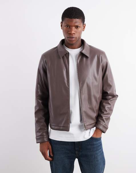 ASOS DESIGN faux leather harrington jacket in brown - view 1
