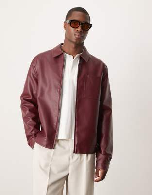 ASOS DESIGN faux leather harrington jacket in burgundy
