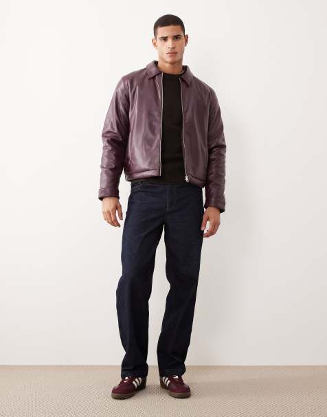 ASOS DESIGN faux leather harrington jacket in burgundy - view 1