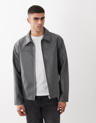Asos Design Faux Leather Harrington Jacket In Multi