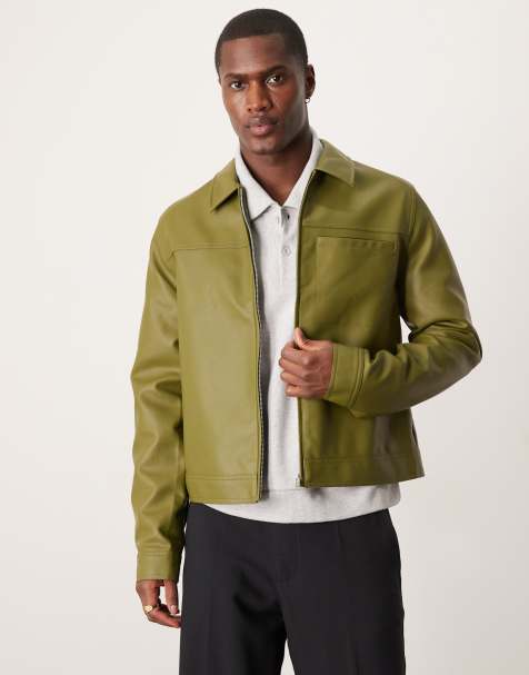 ASOS DESIGN faux leather harrington jacket in green - view 1