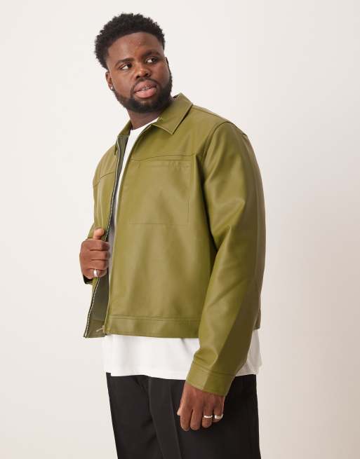 ASOS DESIGN faux leather harrington jacket in green