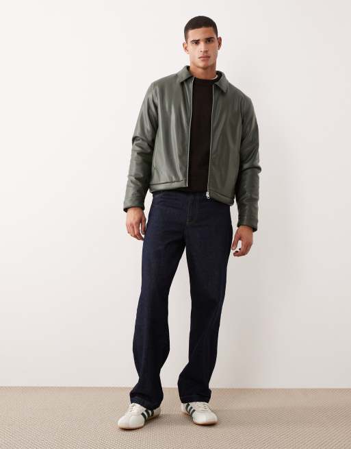ASOS DESIGN faux leather harrington jacket in green