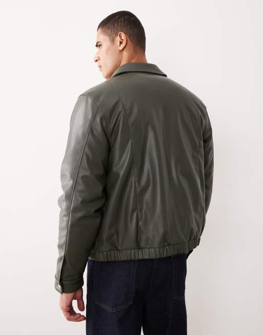 ASOS DESIGN faux leather harrington jacket in green