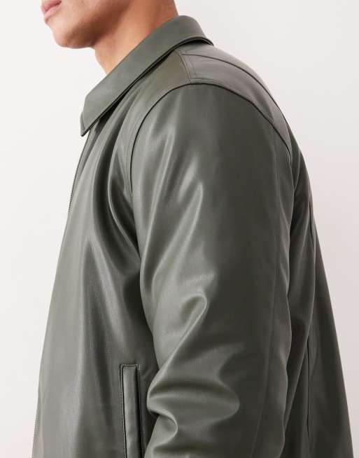 ASOS DESIGN faux leather harrington jacket in green , 4 of 5