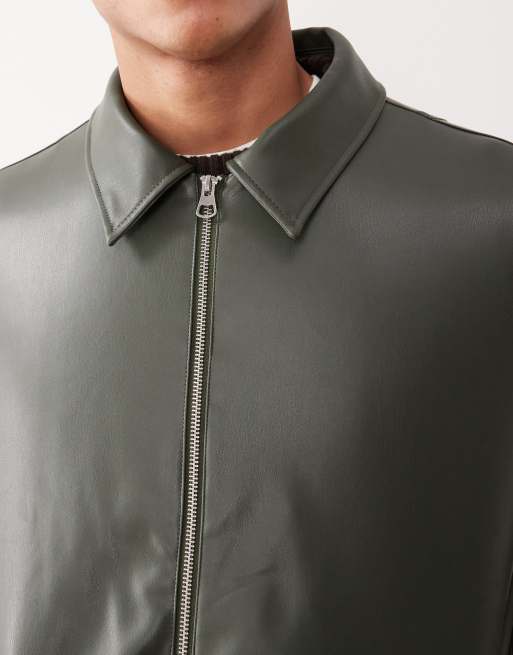 ASOS DESIGN faux leather harrington jacket in green