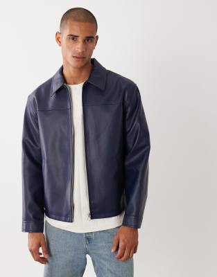 Asos Design Faux Leather Harrington Jacket In Multi