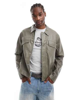 ASOS DESIGN ASOS DESIGN faux leather harrington jacket in washed green