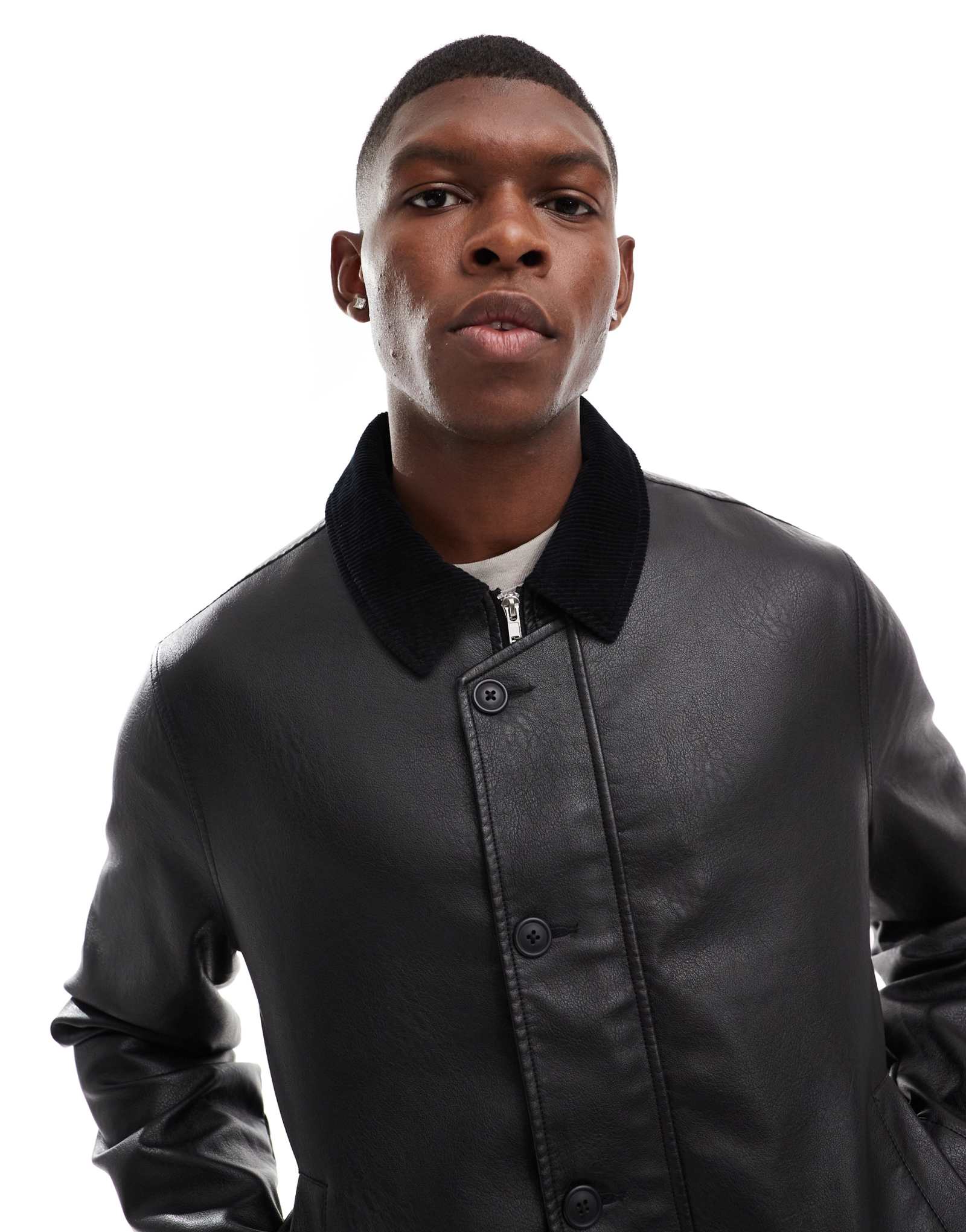 ДИЗАЙНЕРСКАЯ куртка harrington из искусственной кожи ASOS с воротником-стойкой черного цвета