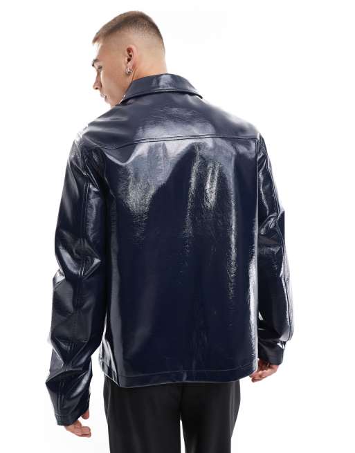 Asos blue leather jacket best sale