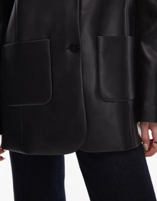 Asos Design Faux Leather High Break Point Oversized Jacket In Black