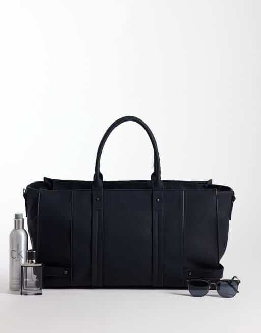 ASOS DESIGN faux leather holdall bag in black, 2 of 4