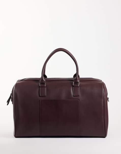 ASOS DESIGN faux leather holdall bag in burgundy - view 1
