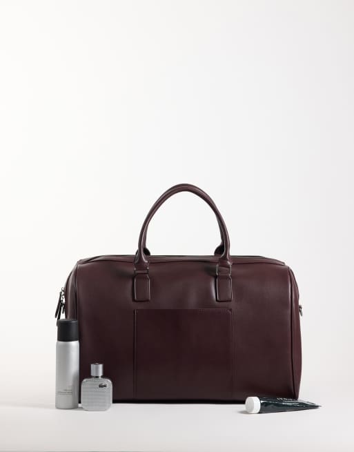 ASOS DESIGN faux leather holdall bag in burgundy, 2 of 4