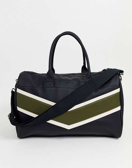 ASOS DESIGN faux leather holdall in black with chevron
