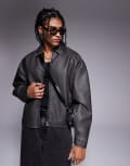 [ASOS DESIGN] ASOS DESIGN faux leather jacket in black wash M BLACK