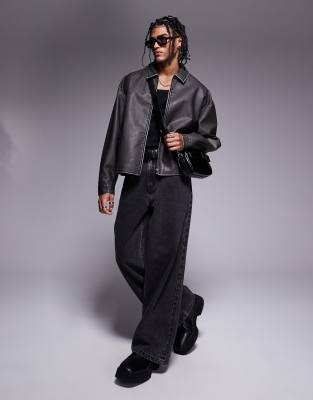 Asos Design Faux Leather Jacket In Black