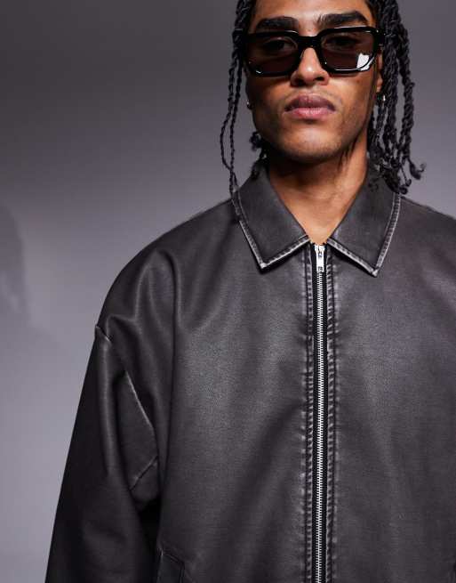 ASOS DESIGN faux leather jacket in black wash