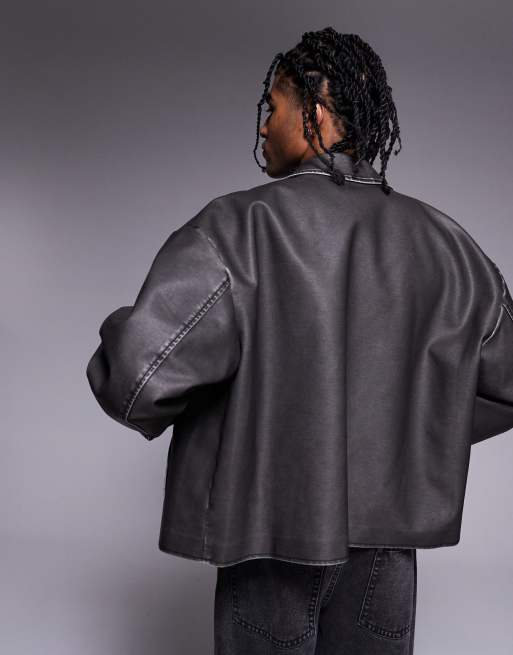 ASOS DESIGN faux leather jacket in black wash