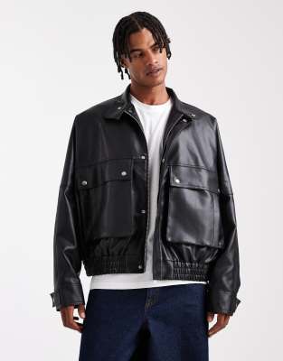 Asos Design Faux Leather Jacket In Black