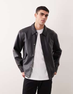 Asos Design Faux Leather Jacket In Black