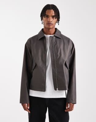 Asos Design Faux Leather Jacket In Brown