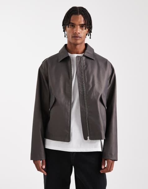 ASOS DESIGN faux leather jacket in brown - view 1