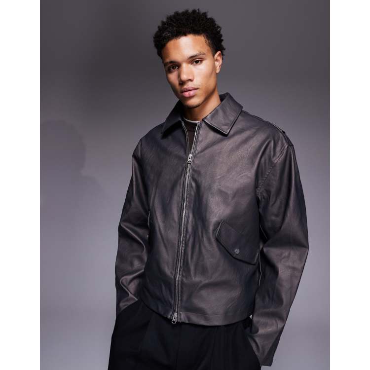 ASOS Design faux leather jacket in brown