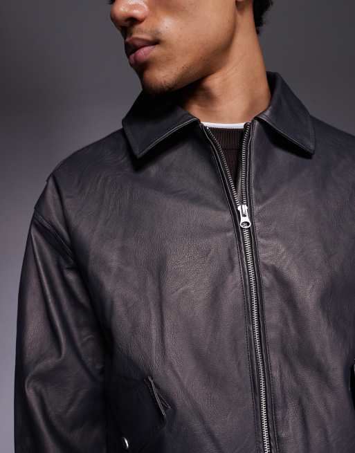 ASOS DESIGN faux leather jacket in brown, 5 of 5
