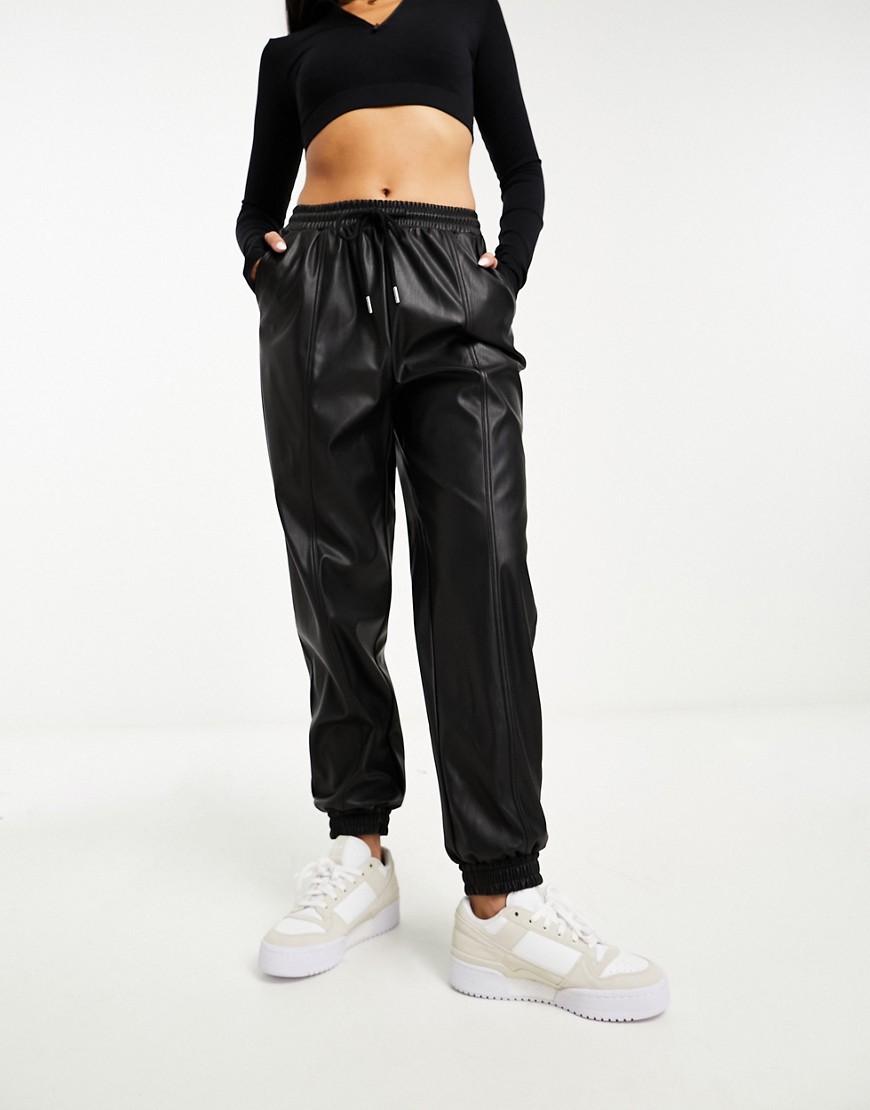 ASOS DESIGN faux leather jogger in black