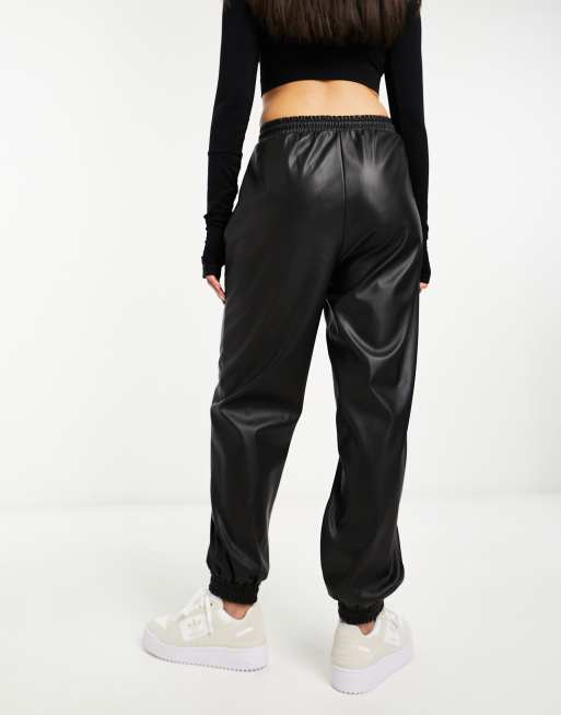 Leather jogger pants womens hot sale