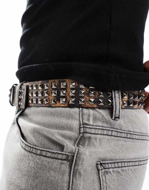 ASOS DESIGN faux leather leopard print belt with studs