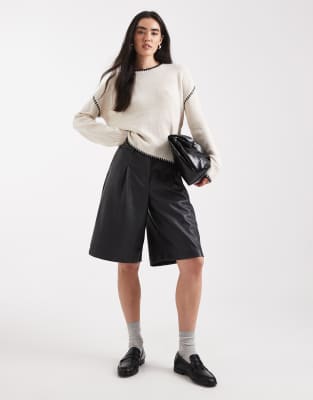 Asos Design Faux Leather Longline Shorts In Gray