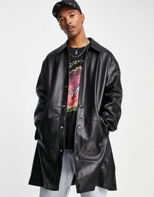 ASOS DESIGN faux leather longline trench coat in black - ASOS Price Checker