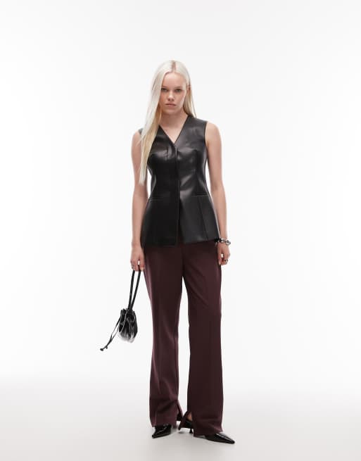 ASOS DESIGN faux leather longline vest in black, 3 of 4