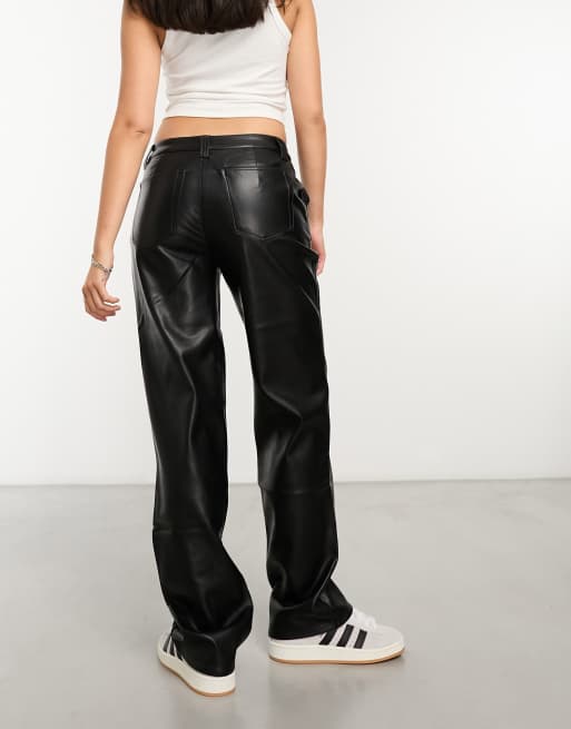 Grey Straight Leg Faux Leather Trousers