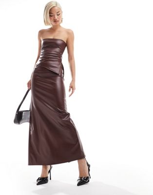 ASOS DESIGN faux leather maxi skirt co ord in chocolate
